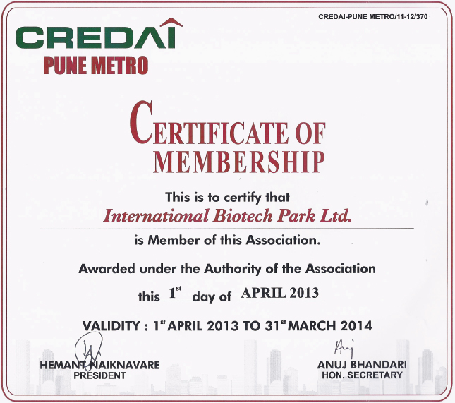 Credai Membership Certificate